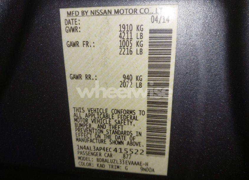 Photo 9 of 2014 Nissan Altima 2.5 SV (VIN 1N4AL3AP4EC415522)