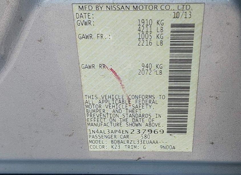 Photo 9 of 2014 Nissan Altima 2.5 S (VIN 1N4AL3AP4EN237969)