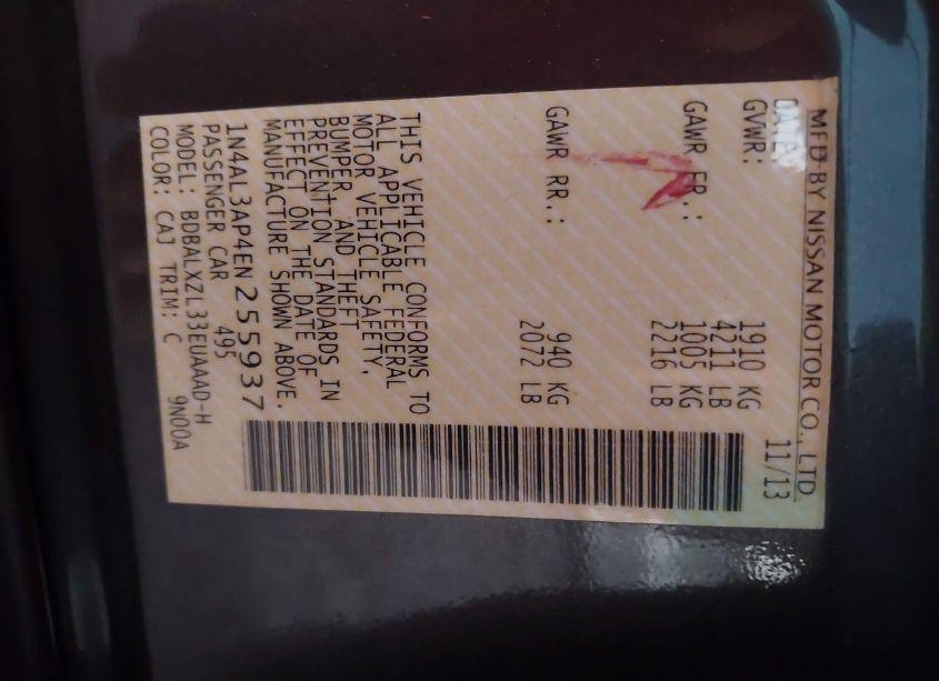 Photo 9 of 2014 Nissan Altima 2.5 SL (VIN 1N4AL3AP4EN255937)