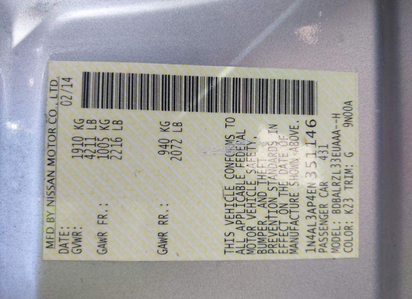 Photo 9 of 2014 Nissan Altima 2.5 S (VIN 1N4AL3AP4EN351146)