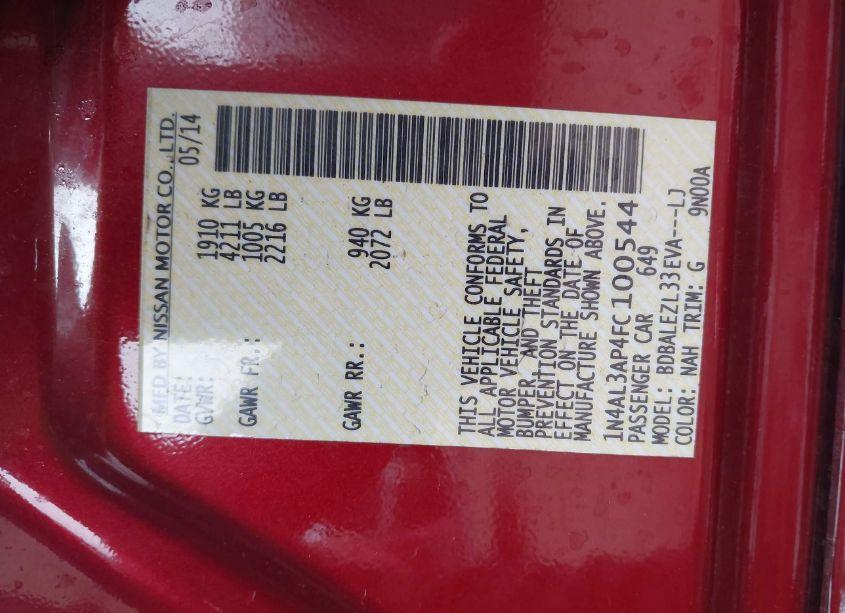 Photo 9 of 2015 Nissan Altima 2.5 S (VIN 1N4AL3AP4FC100544)