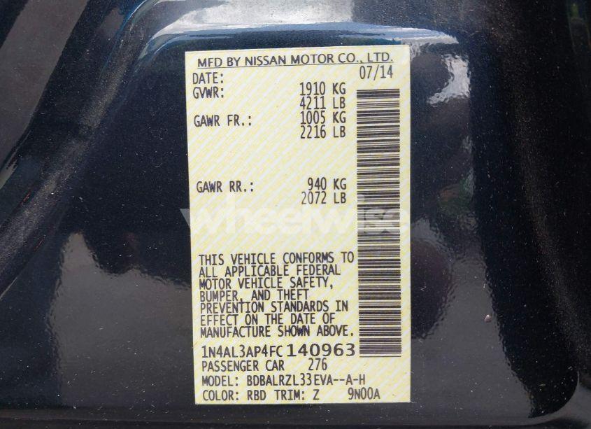 Photo 9 of 2015 Nissan Altima 2.5 SL (VIN 1N4AL3AP4FC140963)