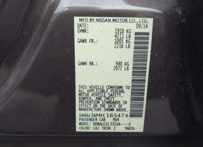 Photo 9 of 2015 Nissan Altima 2.5 S (VIN 1N4AL3AP4FC165474)