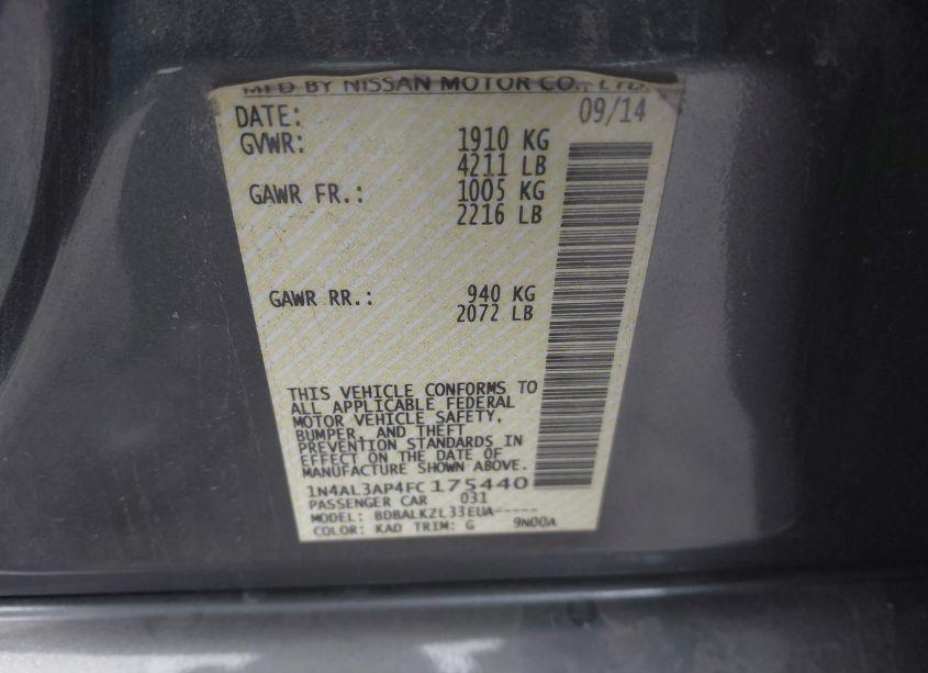 Photo 9 of 2015 Nissan Altima 2.5 SV (VIN 1N4AL3AP4FC175440)