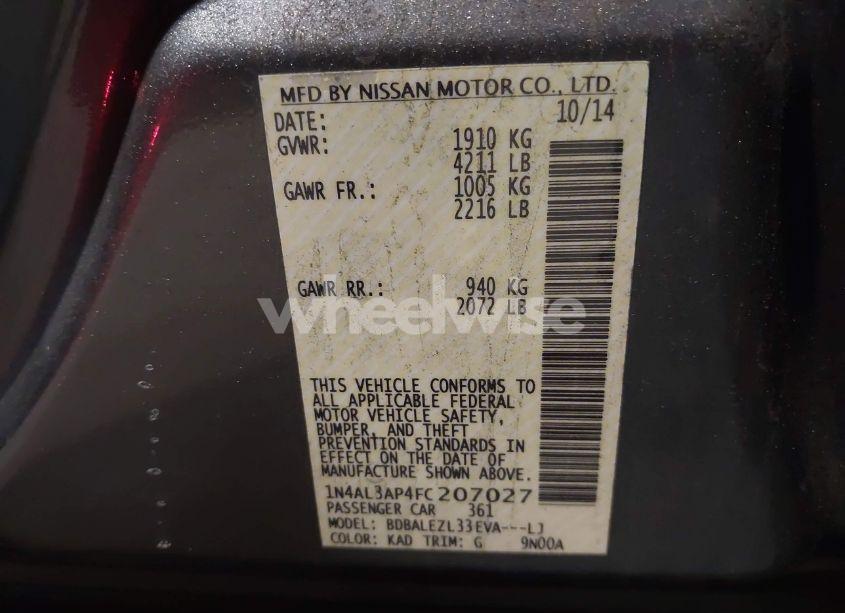 Photo 9 of 2015 Nissan Altima 2.5 S (VIN 1N4AL3AP4FC207027)