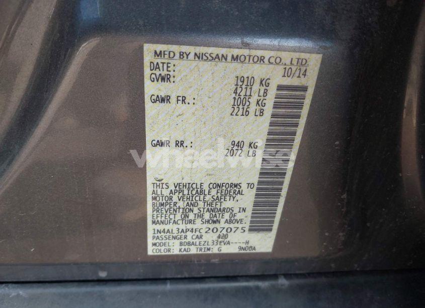 Photo 9 of 2015 Nissan Altima 2.5 S (VIN 1N4AL3AP4FC207075)