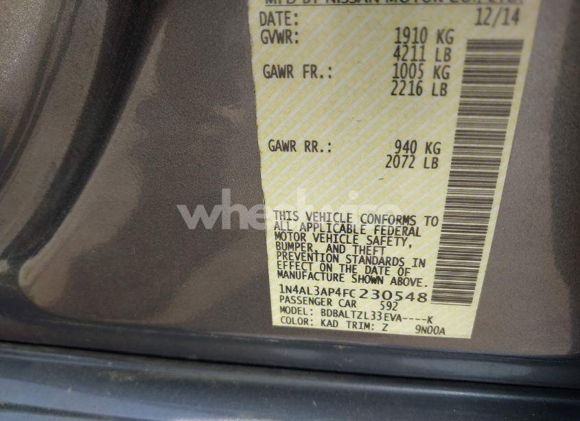 Photo 9 of 2015 Nissan Altima 2.5 SL (VIN 1N4AL3AP4FC230548)