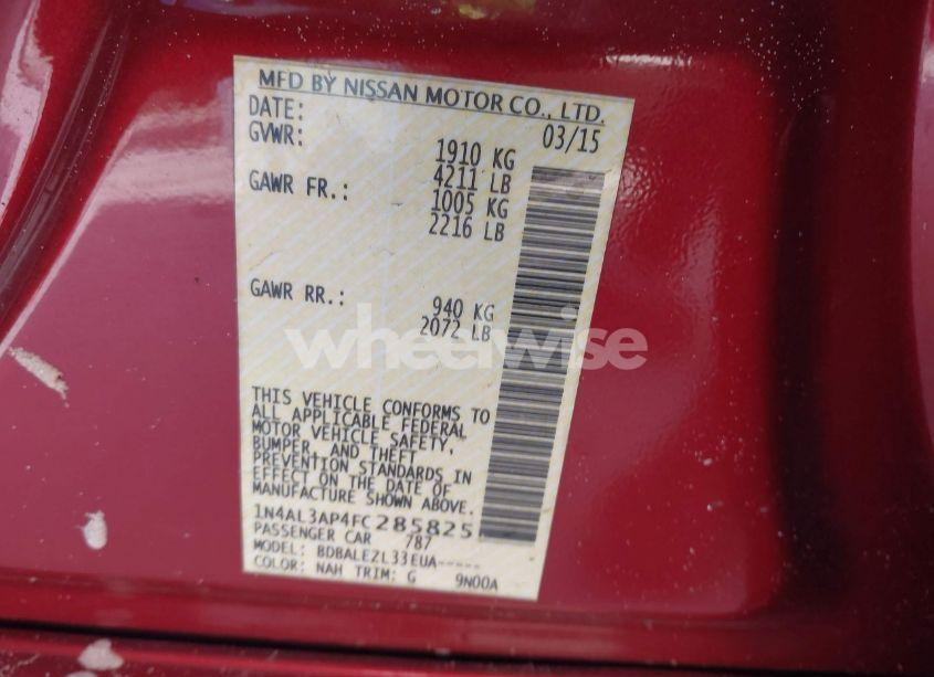 Photo 9 of 2015 Nissan Altima 2.5/2.5 S/2.5 SL/2.5 SV (VIN 1N4AL3AP4FC285825)