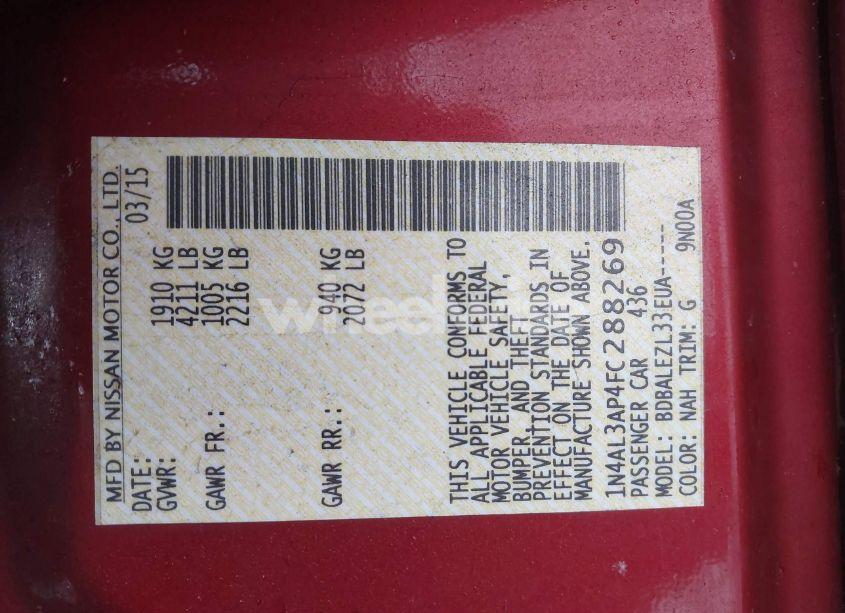 Photo 9 of 2015 Nissan Altima 2.5/2.5 S/2.5 SL/2.5 SV (VIN 1N4AL3AP4FC288269)