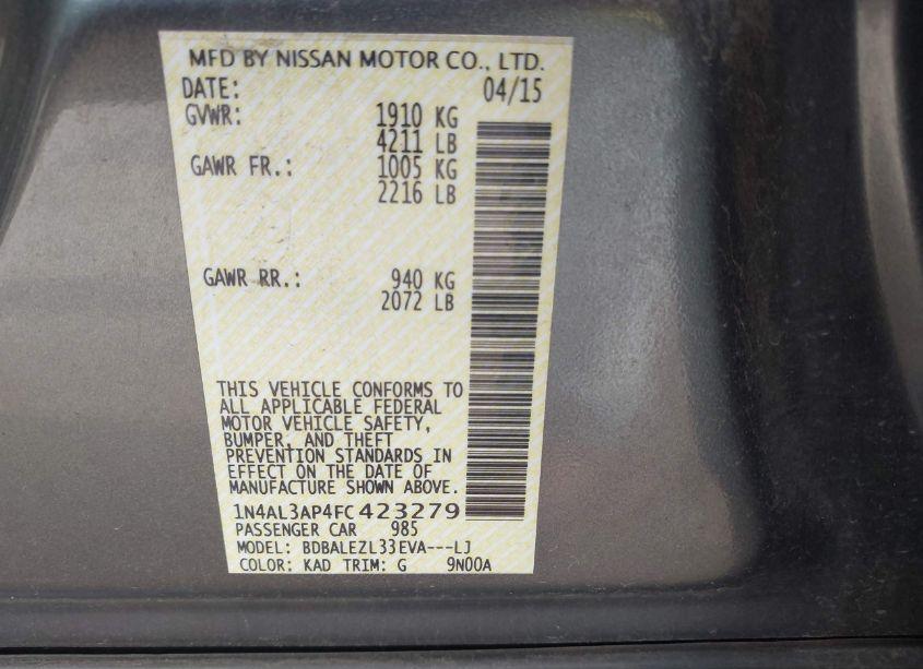 Photo 9 of 2015 Nissan Altima 2.5 S (VIN 1N4AL3AP4FC423279)