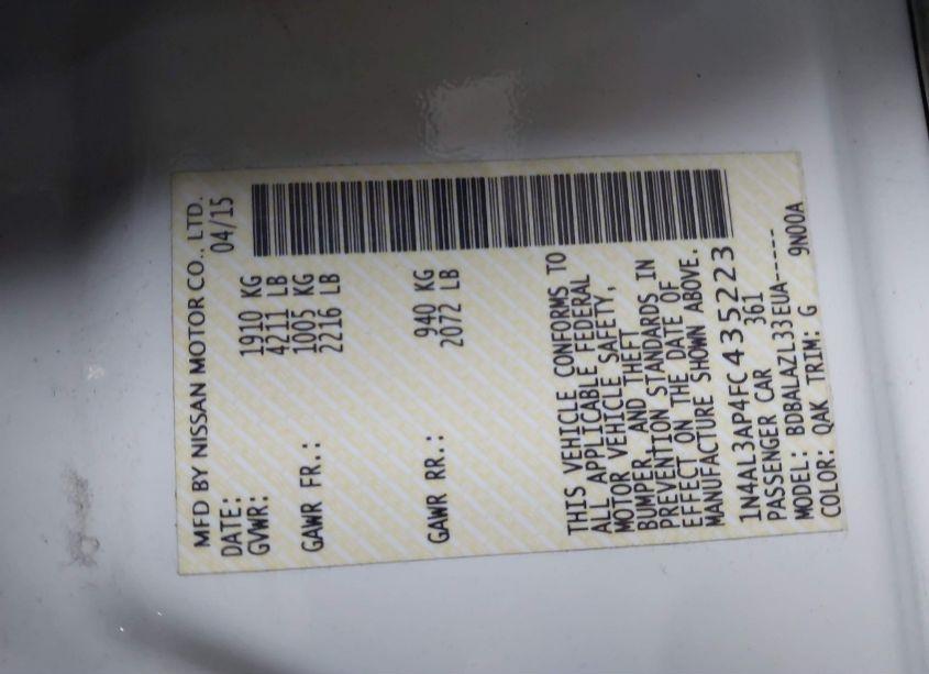 Photo 9 of 2015 Nissan Altima 2.5 (VIN 1N4AL3AP4FC435223)