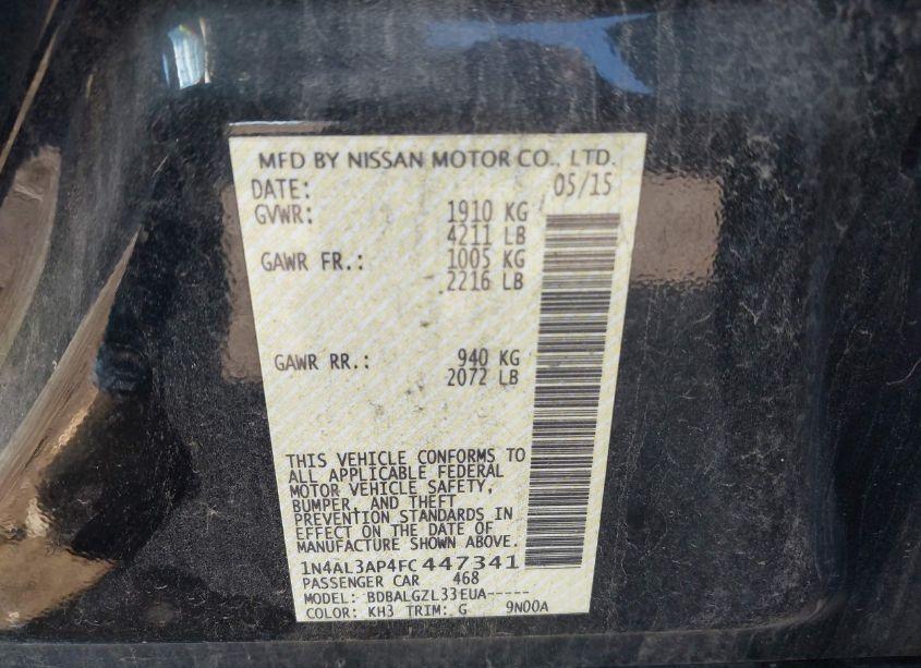 Photo 9 of 2015 Nissan Altima 2.5/2.5 S/2.5 SL/2.5 SV (VIN 1N4AL3AP4FC447341)