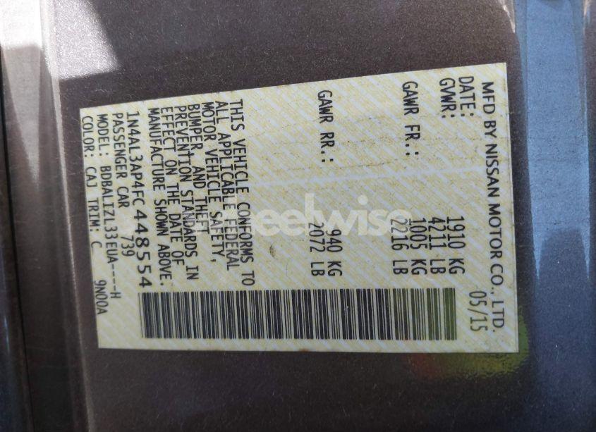 Photo 9 of 2015 Nissan Altima 2.5 SV (VIN 1N4AL3AP4FC448554)