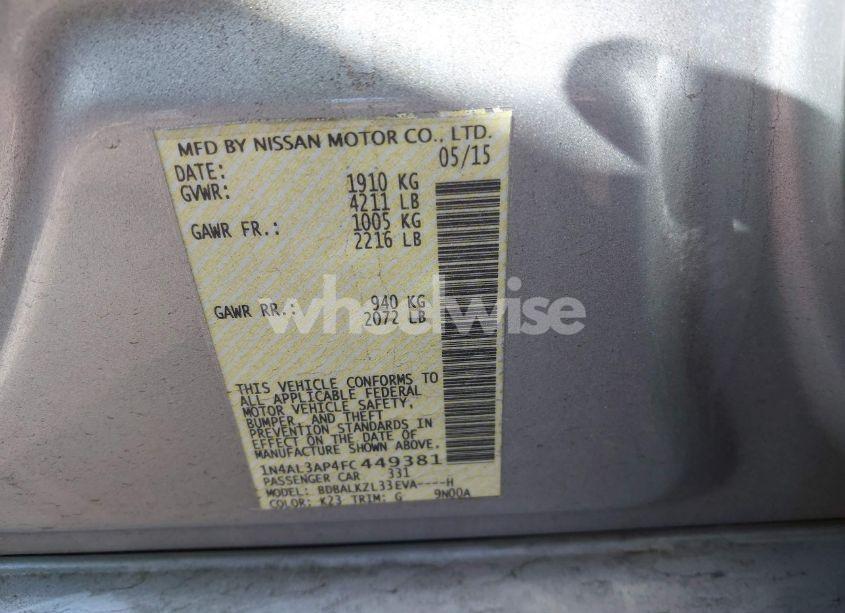 Photo 9 of 2015 Nissan Altima 2.5 SV (VIN 1N4AL3AP4FC449381)