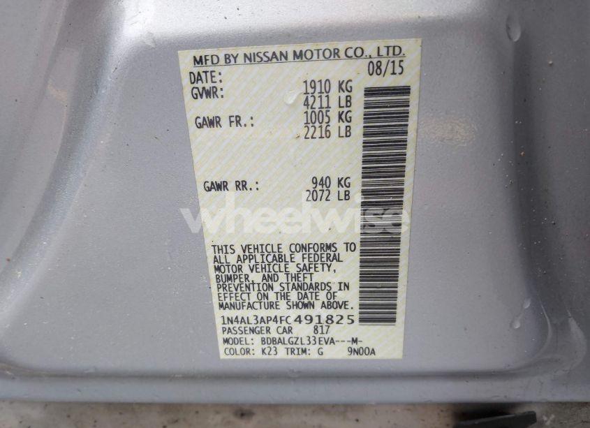 Photo 9 of 2015 Nissan Altima 2.5 S (VIN 1N4AL3AP4FC491825)