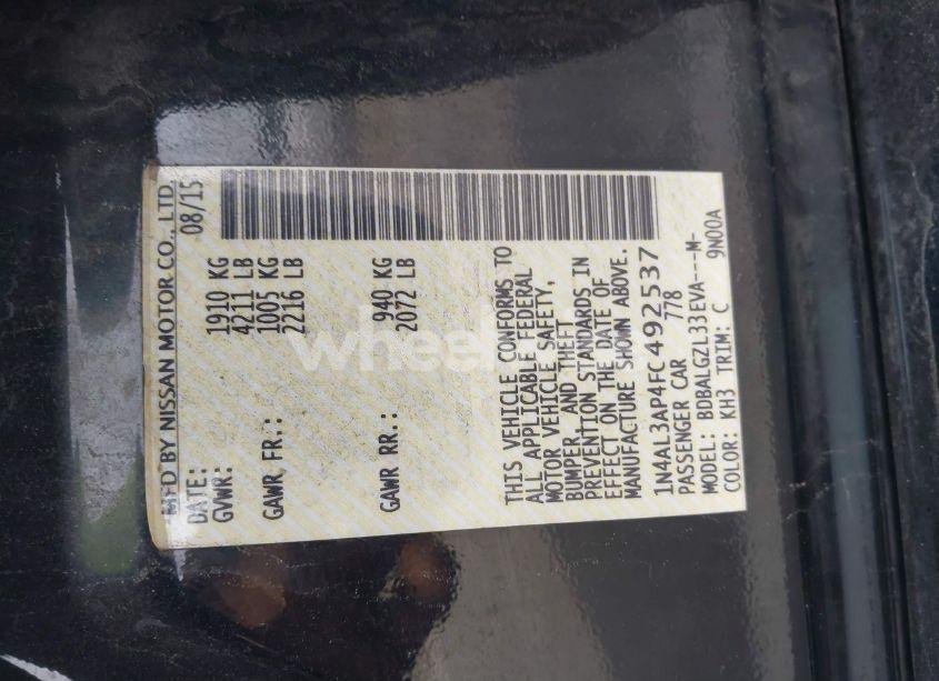 Photo 9 of 2015 Nissan Altima 2.5 S (VIN 1N4AL3AP4FC492537)