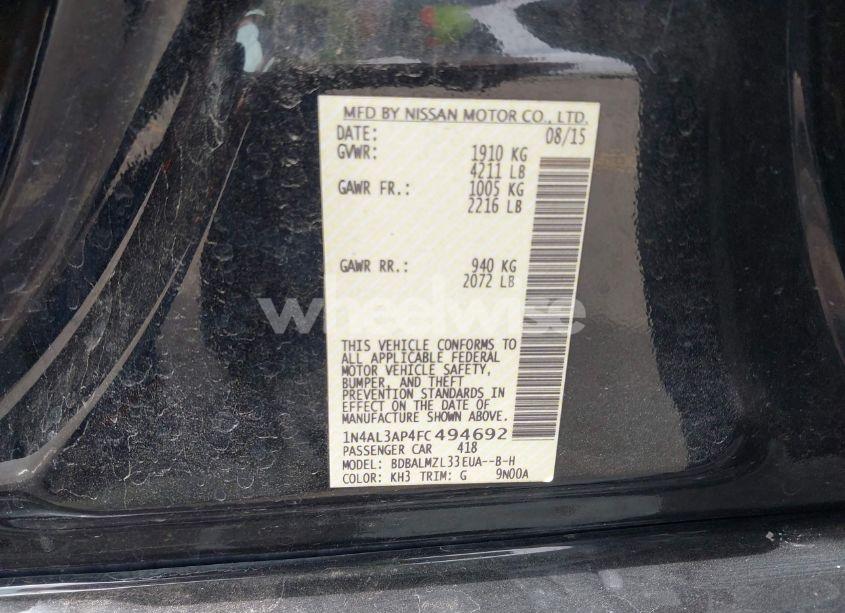 Photo 9 of 2015 Nissan Altima 2.5 SV (VIN 1N4AL3AP4FC494692)