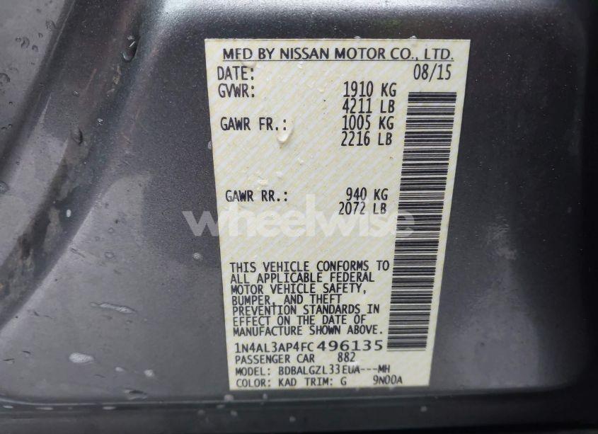 Photo 9 of 2015 Nissan Altima 2.5 S (VIN 1N4AL3AP4FC496135)