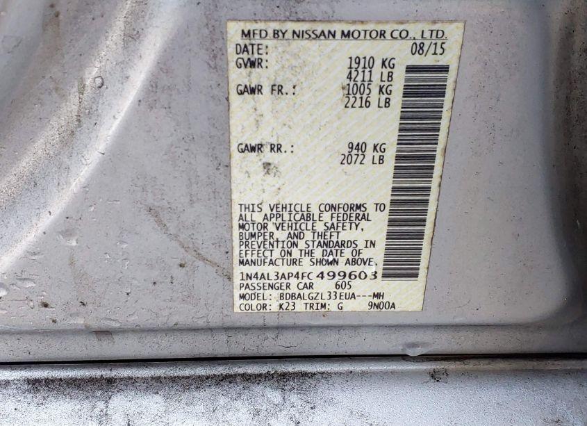 Photo 9 of 2015 Nissan Altima 2.5 S (VIN 1N4AL3AP4FC499603)