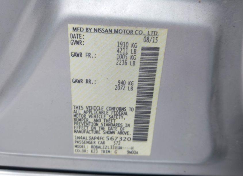 Photo 9 of 2015 Nissan Altima 2.5 S (VIN 1N4AL3AP4FC567320)