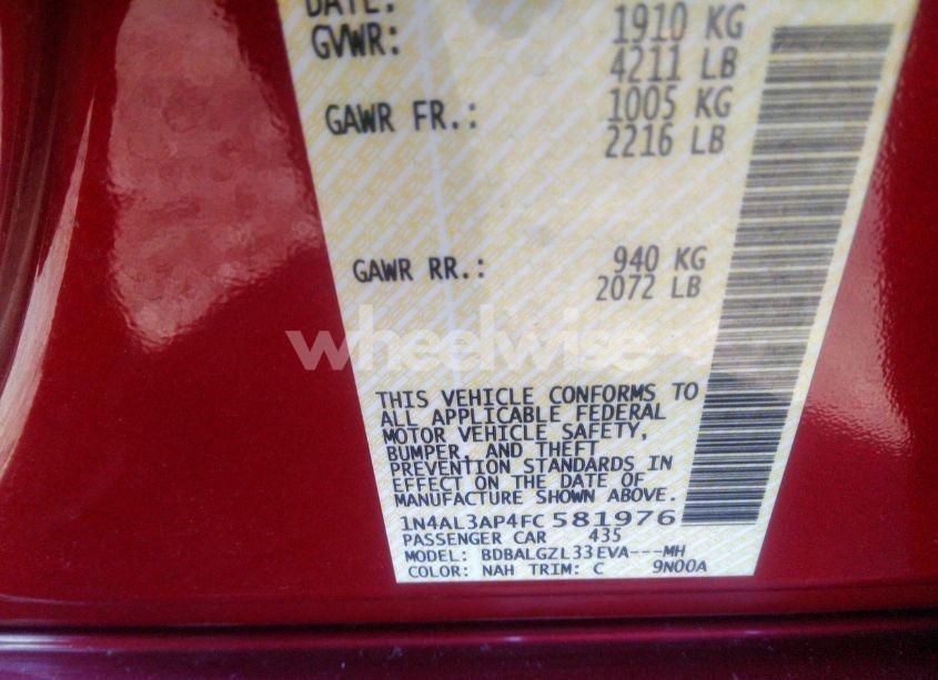 Photo 9 of 2015 Nissan Altima 2.5 S (VIN 1N4AL3AP4FC581976)