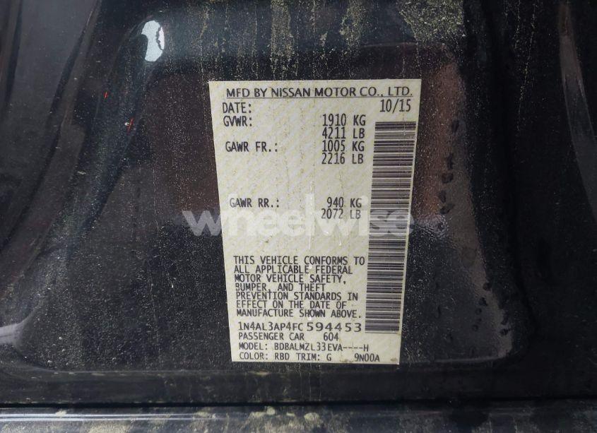 Photo 9 of 2015 Nissan Altima 2.5 SV (VIN 1N4AL3AP4FC594453)