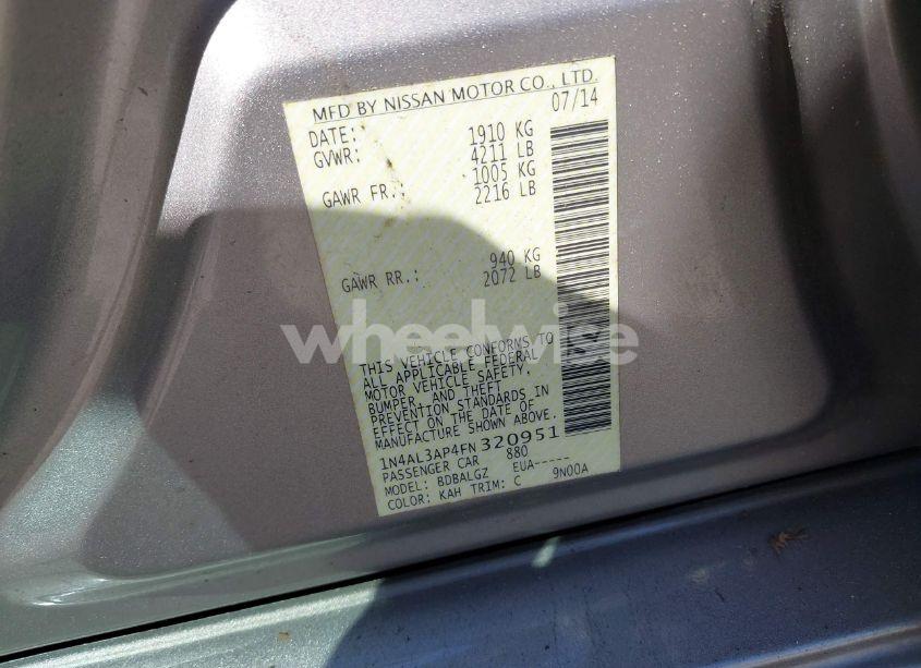 Photo 9 of 2015 Nissan Altima 2.5/2.5 S/2.5 SL/2.5 SV (VIN 1N4AL3AP4FN320951)