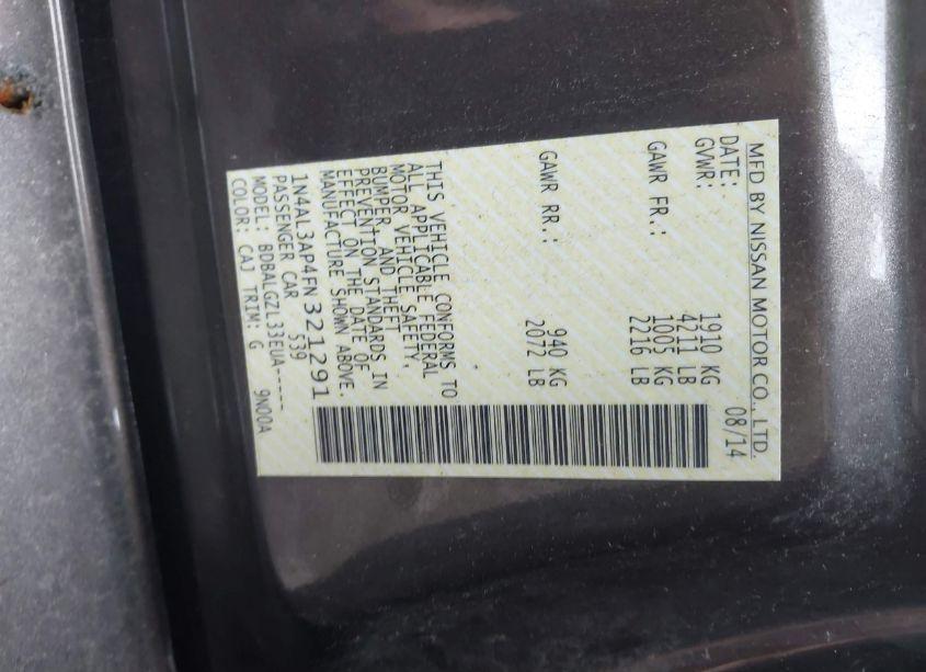 Photo 9 of 2015 Nissan Altima (VIN 1N4AL3AP4FN321291)