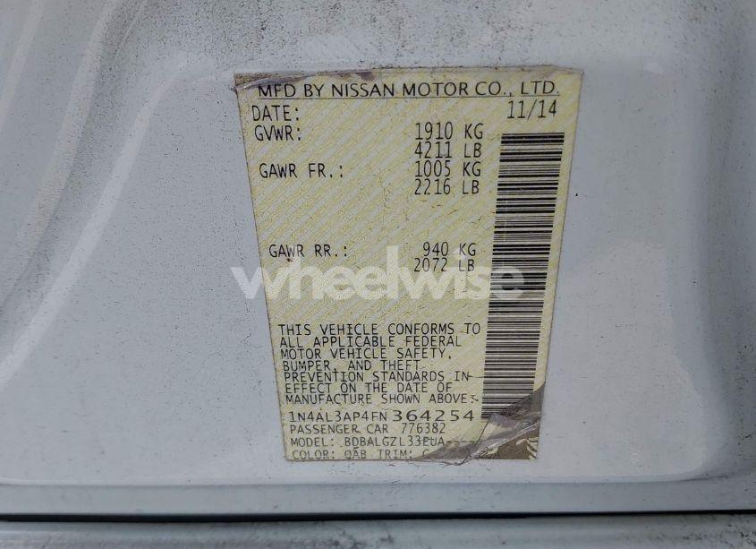 Photo 9 of 2015 Nissan Altima 2.5/2.5 S/2.5 SL/2.5 SV (VIN 1N4AL3AP4FN364254)