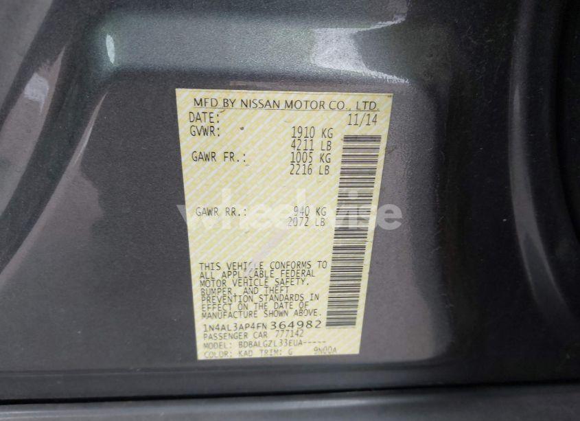 Photo 9 of 2015 Nissan Altima 2.5/2.5 S/2.5 SL/2.5 SV (VIN 1N4AL3AP4FN364982)