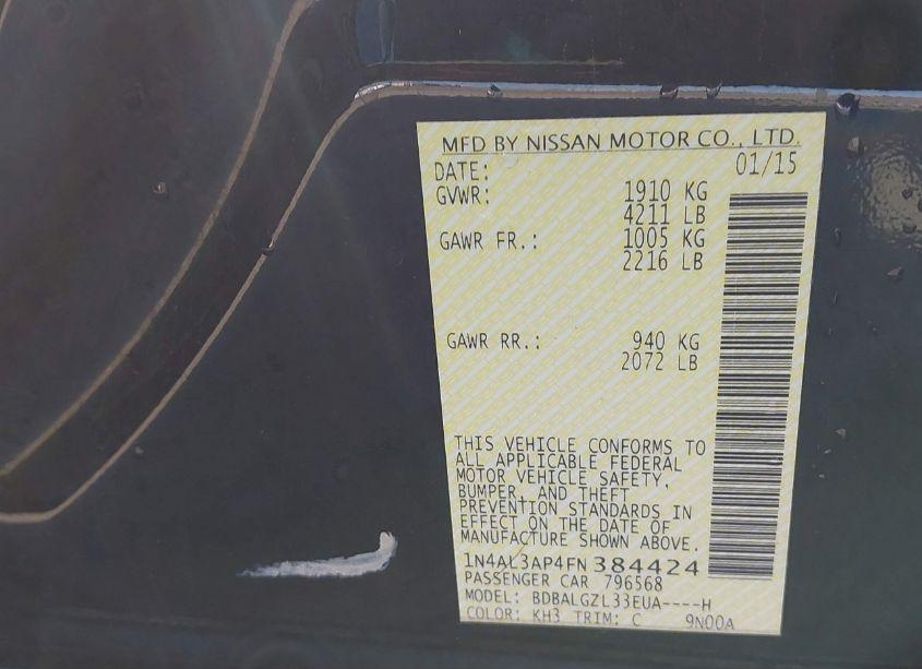 Photo 9 of 2015 Nissan Altima 2.5 S (VIN 1N4AL3AP4FN384424)