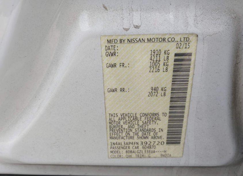 Photo 9 of 2015 Nissan Altima 2.5 S (VIN 1N4AL3AP4FN392720)