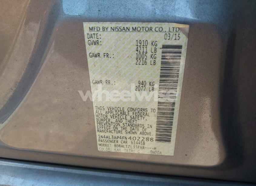 Photo 9 of 2015 Nissan Altima 2.5 SL (VIN 1N4AL3AP4FN402288)