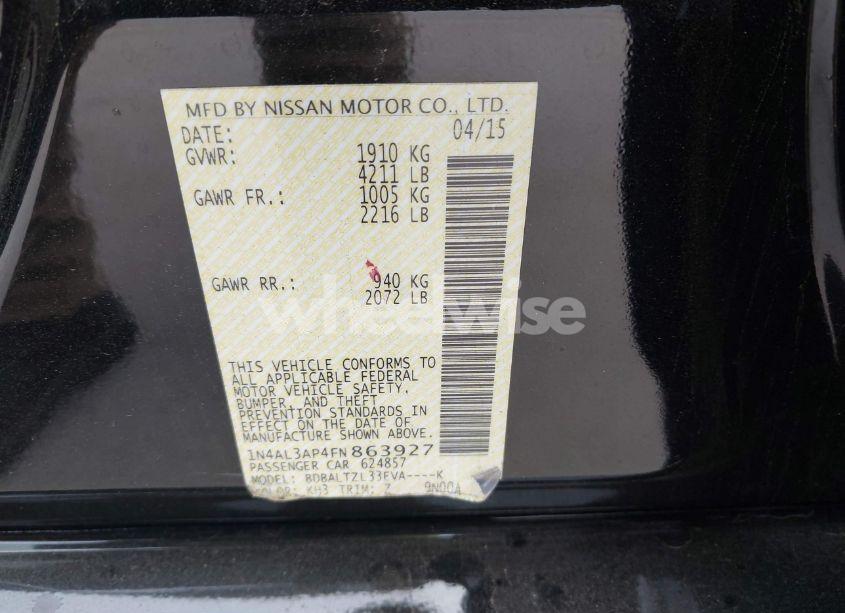 Photo 9 of 2015 Nissan Altima 2.5 SL (VIN 1N4AL3AP4FN863927)