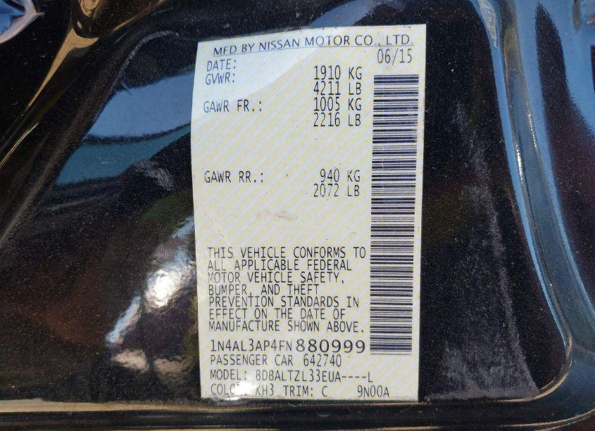 Photo 9 of 2015 Nissan Altima 2.5 SL (VIN 1N4AL3AP4FN880999)