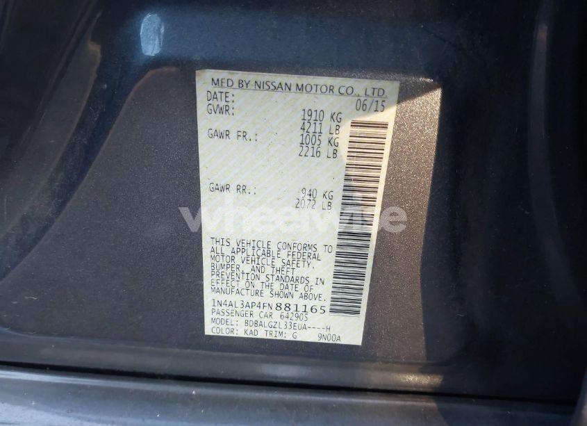 Photo 9 of 2015 Nissan Altima 2.5 S (VIN 1N4AL3AP4FN881165)