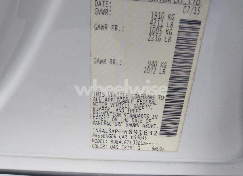 Photo 9 of 2015 Nissan Altima 2.5/2.5 S/2.5 SL/2.5 SV (VIN 1N4AL3AP4FN891632)