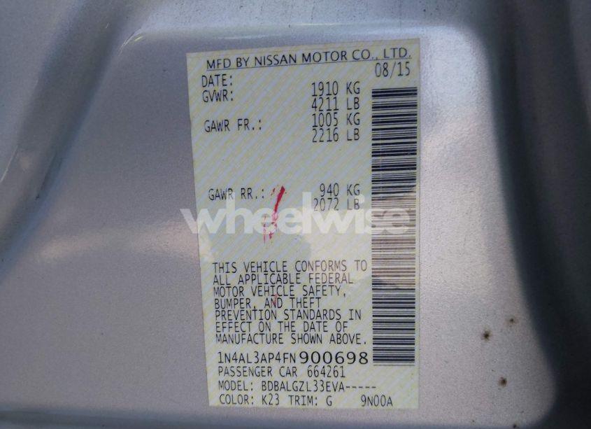 Photo 9 of 2015 Nissan Altima 2.5/2.5 S/2.5 SL/2.5 SV (VIN 1N4AL3AP4FN900698)