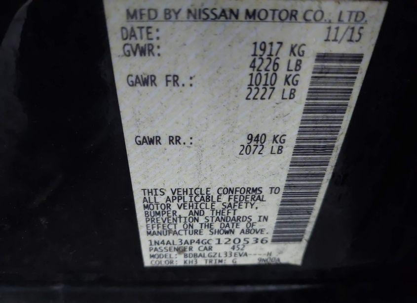 Photo 9 of 2016 Nissan Altima 2.5 S (VIN 1N4AL3AP4GC120536)