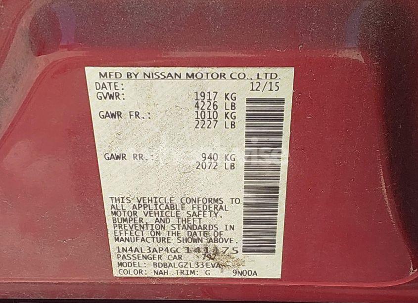 Photo 9 of 2016 Nissan Altima 2.5 S (VIN 1N4AL3AP4GC141175)