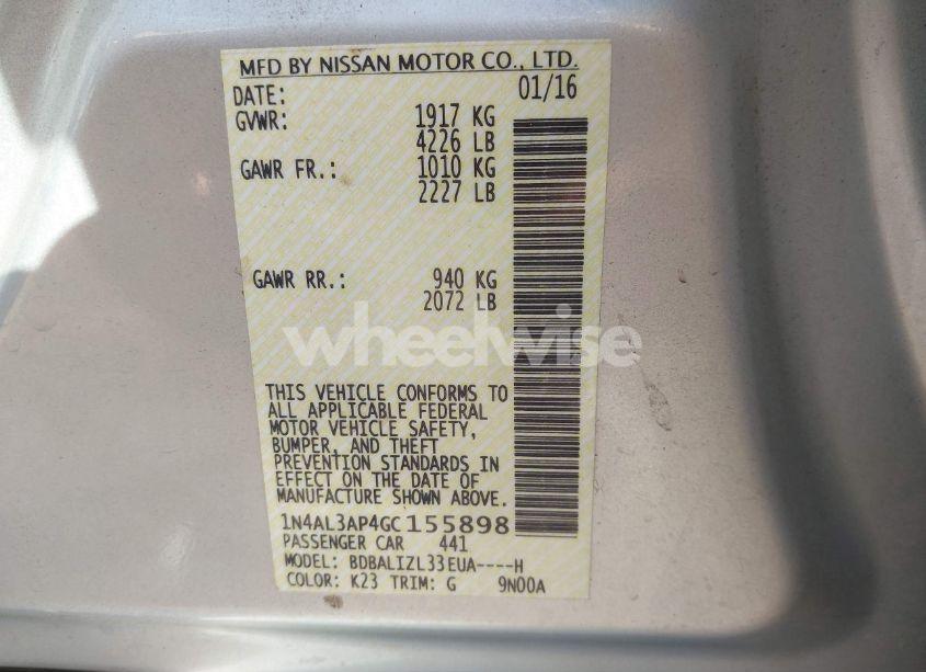 Photo 9 of 2016 Nissan Altima 2.5 SV (VIN 1N4AL3AP4GC155898)