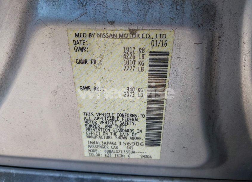 Photo 9 of 2016 Nissan Altima 2.5/2.5 S/2.5 SL/2.5 SR/2.5 SV (VIN 1N4AL3AP4GC156906)