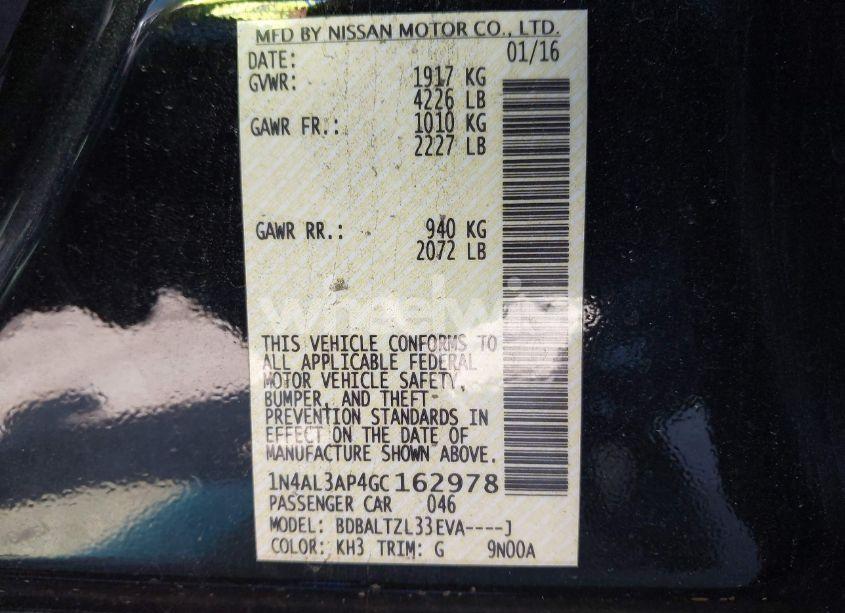 Photo 9 of 2016 Nissan Altima 2.5 SL (VIN 1N4AL3AP4GC162978)