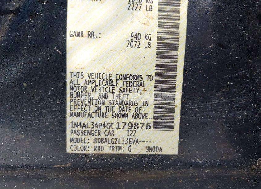 Photo 9 of 2016 Nissan Altima 2.5/2.5 S/2.5 SL/2.5 SR/2.5 SV (VIN 1N4AL3AP4GC179876)