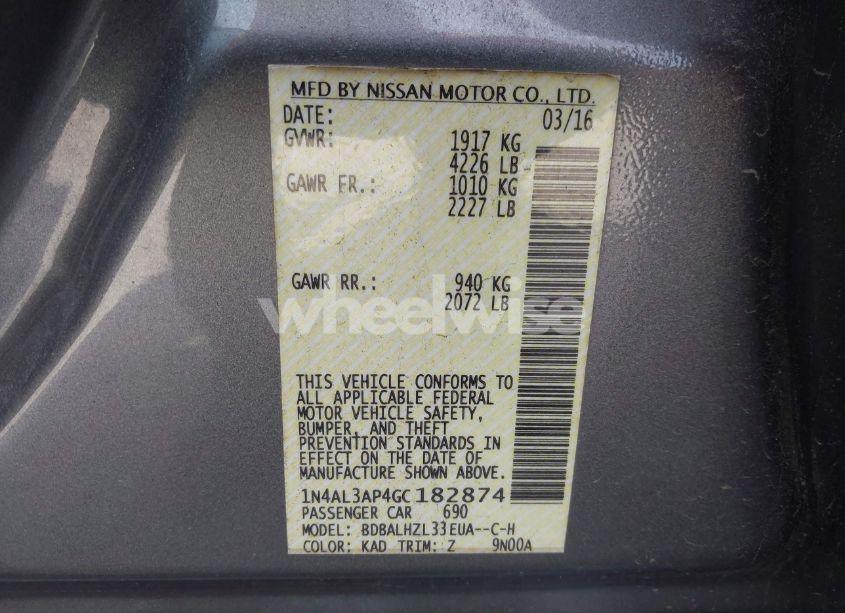 Photo 9 of 2016 Nissan Altima 2.5 SR (VIN 1N4AL3AP4GC182874)