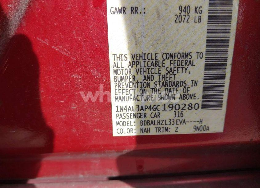 Photo 9 of 2016 Nissan Altima 2.5 SR (VIN 1N4AL3AP4GC190280)