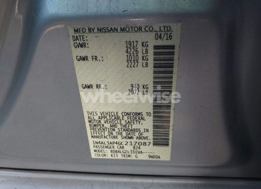 Photo 9 of 2016 Nissan Altima 2.5/2.5 S/2.5 SL/2.5 SR/2.5 SV (VIN 1N4AL3AP4GC217087)