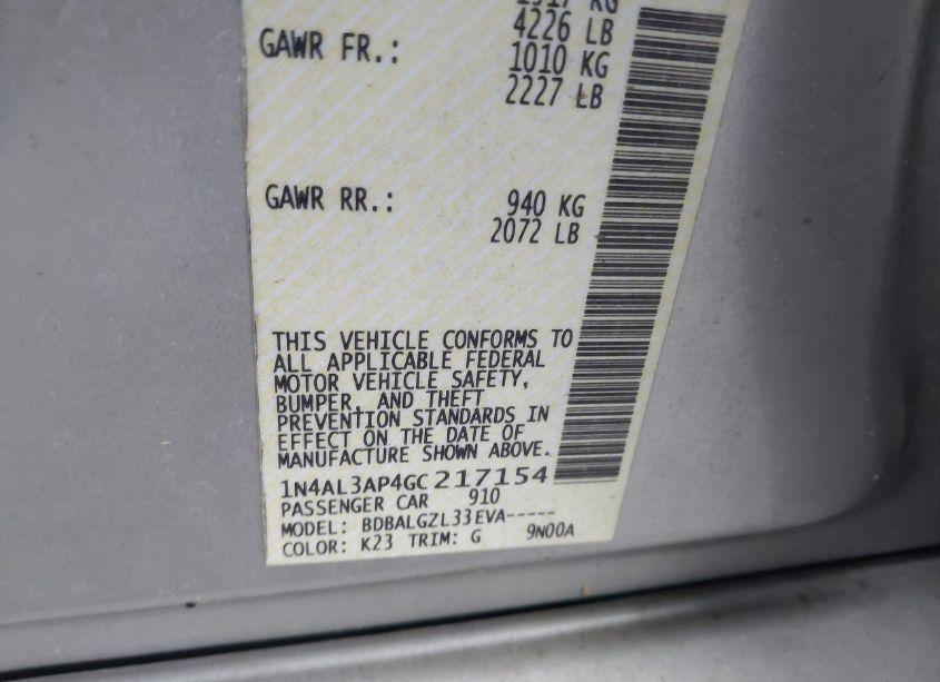 Photo 9 of 2016 Nissan Altima 2.5/2.5 S/2.5 SL/2.5 SR/2.5 SV (VIN 1N4AL3AP4GC217154)