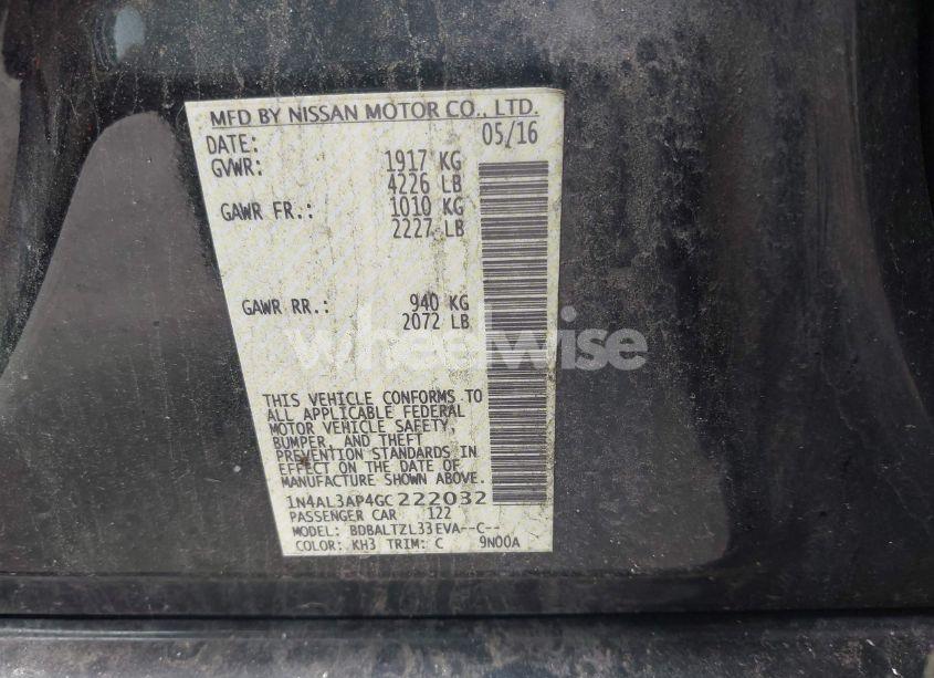 Photo 9 of 2016 Nissan Altima 2.5 SL (VIN 1N4AL3AP4GC222032)