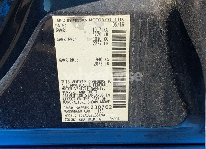 Photo 9 of 2016 Nissan Altima 2.5/2.5 S/2.5 SL/2.5 SR/2.5 SV (VIN 1N4AL3AP4GC230762)